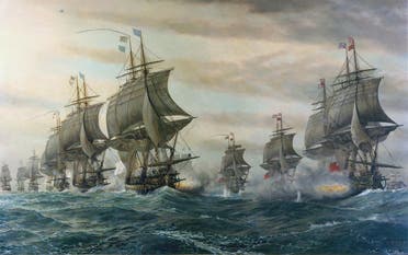 لوحة زيتية تخلد المعركة البحرية الأمريكية الفرنسية قرب منطقة فرجينيا