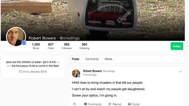 A screenshot shows alleged shooter Robert Bowers’ profile on Gab, a social media platform popular among neo-Nazis, soon after the shooting Saturday.