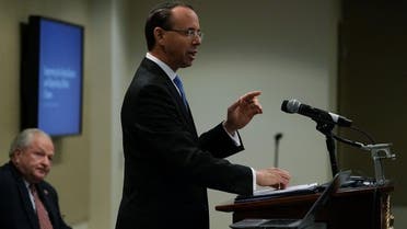 US Deputy Attorney General Rod Rosenstein delivers remarks during a law enforcement roundtable on improving the identification and reporting of hate crimes October 29, 2018, in Washington, DC. (AFP)