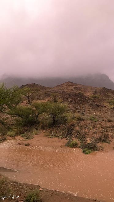 Rainfall over Saudi Arabia’s Najran: Foggy mountaintops and flooded valleys