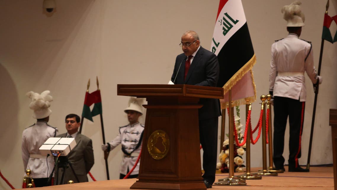 Adel Abdul Mahdi, the new prime minister, addresses the Iraqi parliament during the vote on the new government, October 24, 3018 in Baghdad. The Iraqi parliament on Thursday approved 14 new cabinet ministers proposed by prime minister-designate Adel Abdel Mahdi, even as key portfolios such as defence and interior affairs remain unassigned, an official said. A total of 220 lawmakers out of 329 elected in May to a deeply divided parliamant, approved Mahdi's 14 picks, including for the ministries of foreign affairs, finances, and petroleum.