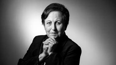 Nobel peace prize awarded, Iranian lawyer Shirin Ebadi poses during a photo session on September 11, 2018 in Paris. (AFP)