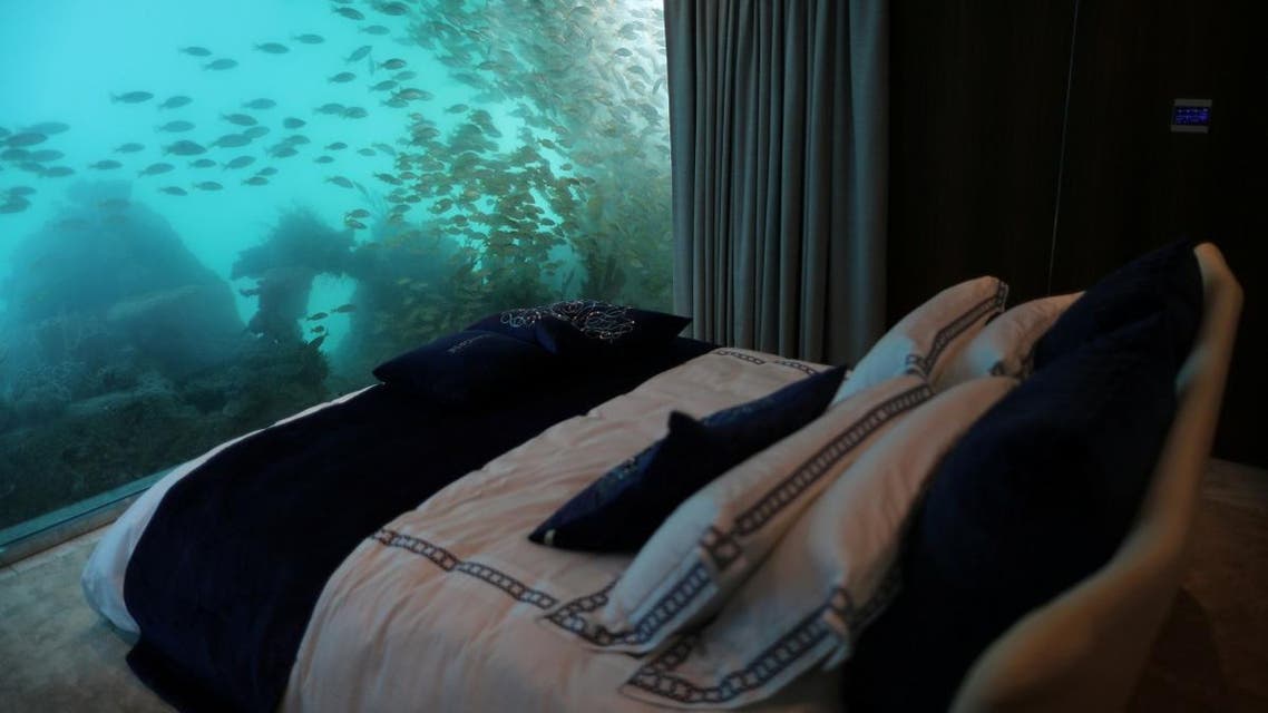 Bedroom submerged underwater on the floating seahouse, part of the "Heart of Europe" project at the World Island in Dubai. (Reuters)