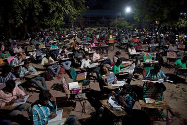 Hundreds of Indian college students and job-seekers study in an open ground in Hyderabad on Feb. 16, 2017. (AP)