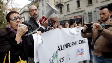 Journalists gathered in piazzas in regional capitals Tuesday to protest statements by the 5-Star leader Luigi Di Maio. (Reuters)