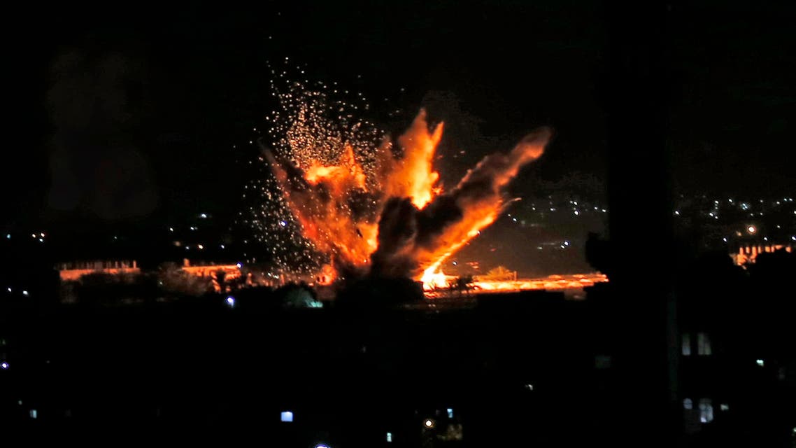 A picture taken on November 13, 2018, shows a ball of fire above the Gaza Strip during an Israeli air strike. (AFP)