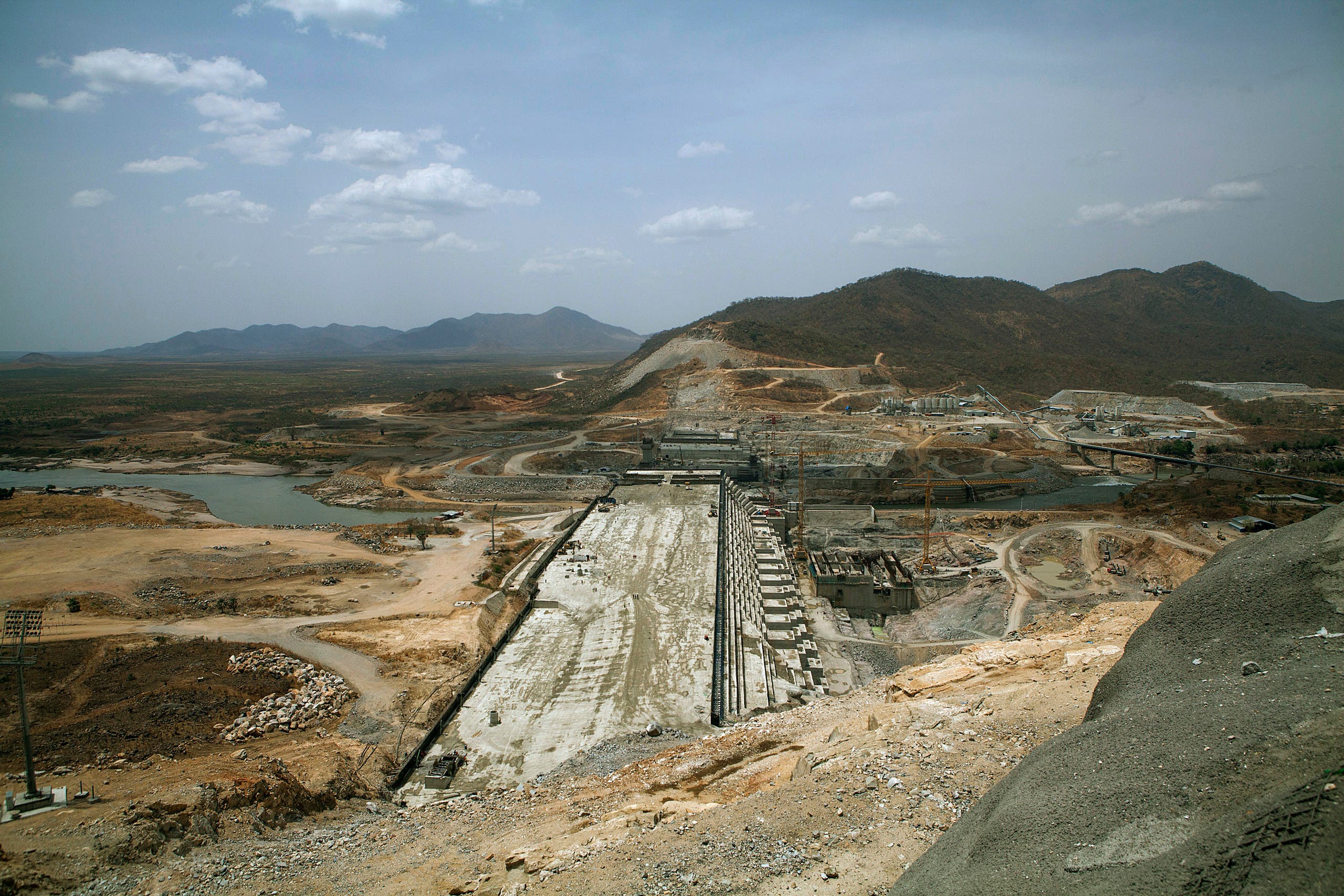 A photo taken on March 31, 2015 shows the Grand Renaissance Dam under construction near the Sudanese-Ethiopia border. (AFP)