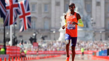 Mo Farah reacts after crossing the finish line to place third in the Men's race in the London Marathon in central London. (File photo: AP)