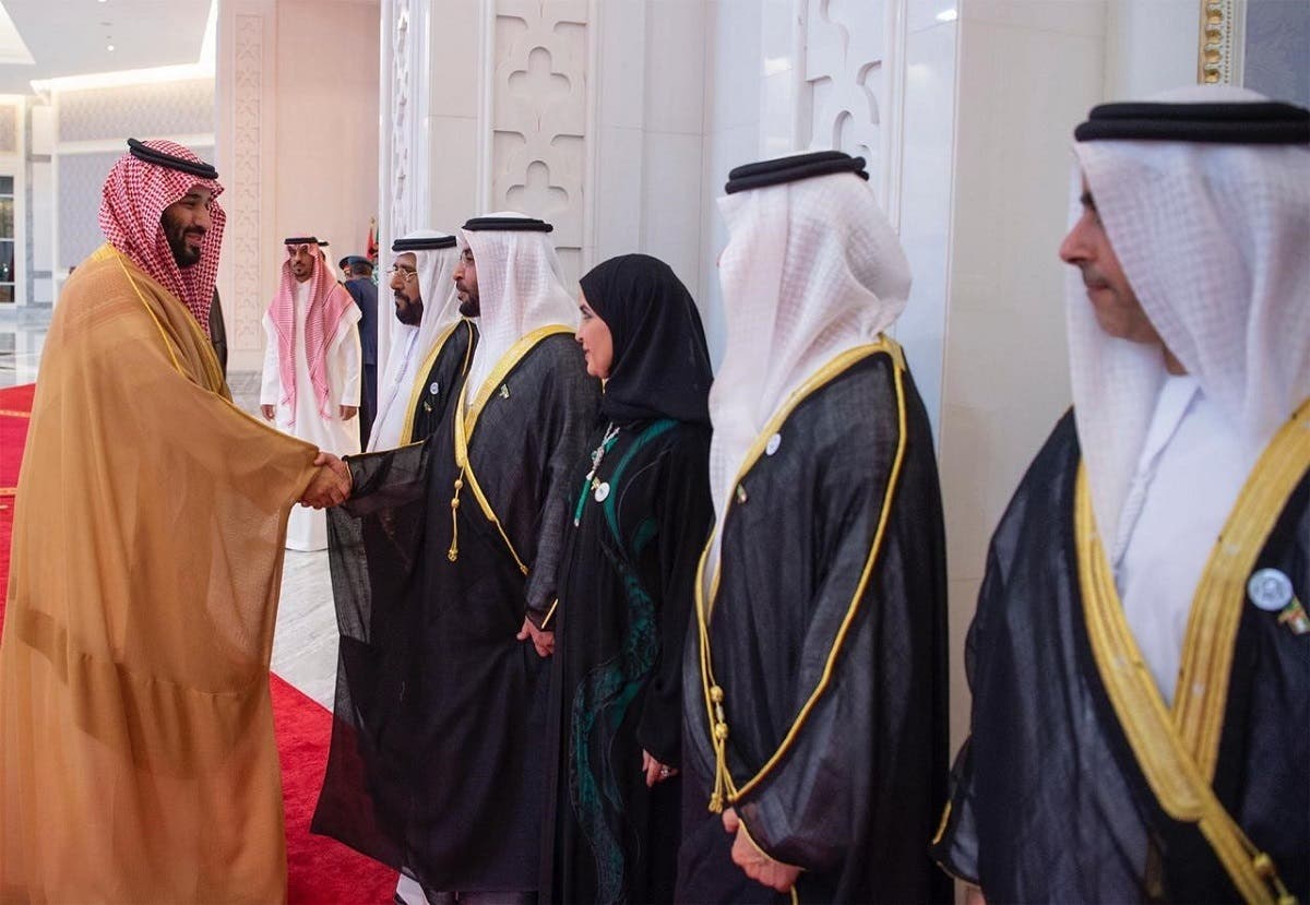Saudi Crown Prince being greeted by UAE Ministers.