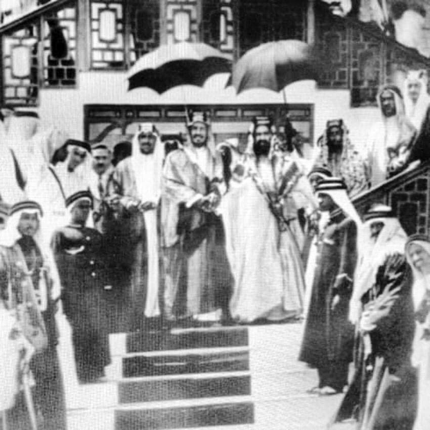 Saudi Crown Prince Mohammed bin Salman on Sunday stood at the same spot as the founding grandfather King Abdulaziz at al-Qudaibiya Palace