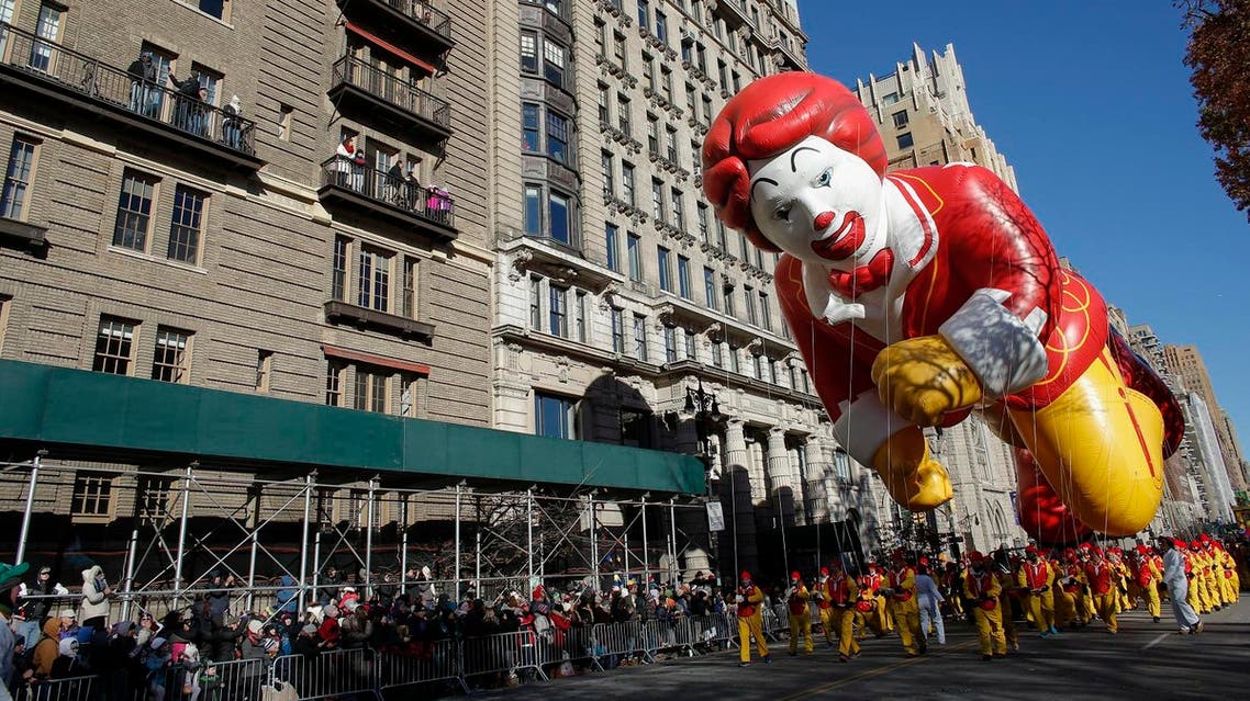 A balloon of Ronald McDonald floats during the 92nd annual Macy’s Thanksgiving Day Parade in New York on November 22, 2018. (File photo: AFP)