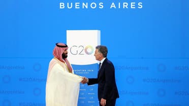 Saudi Arabia's Crown Prince Mohammed bin Salman is welcomed by Argentina's President Mauricio Macri as he arrives for the G20 leaders summit in Buenos Aires. (Reuters)