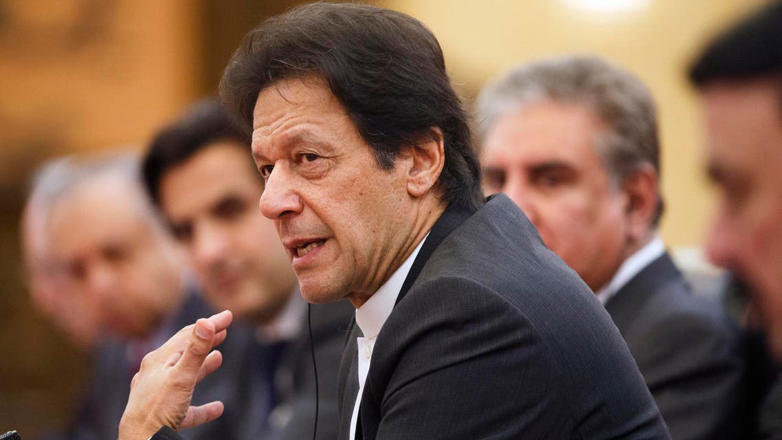 Imran Khan attends talks with Chinese President Xi Jinping (not pictured) in Beijing on Nov. 2, 2018. (AP)