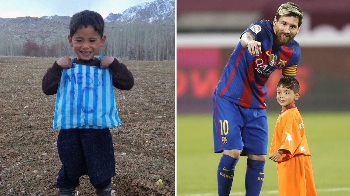 5-year-old Afghan soccer fan with makeshift Lionel Messi jersey