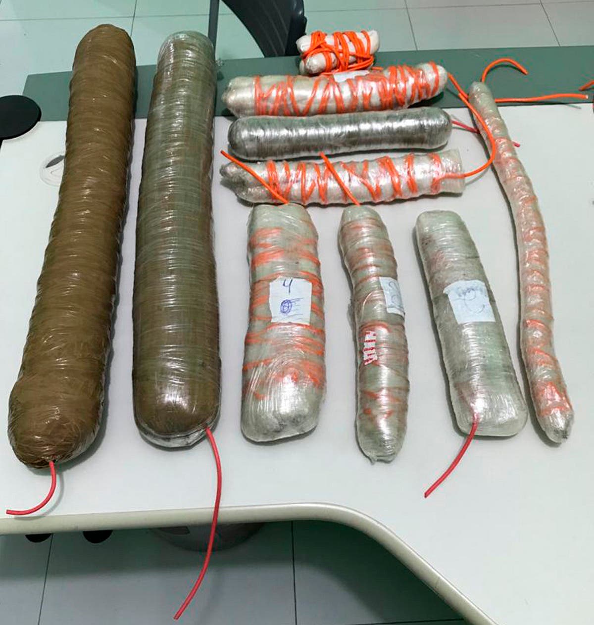This handout photo released by the Civil Police of Ceara shows explosives seized by the police after a shootout with bank robbers, in Milagres, in Brazil's state of Ceara, Friday, Dec. 7, 2018. (AP)