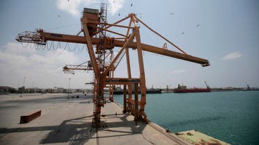 Damaged derricks are seen at the port of Hodeidah, Yemen. (AP)