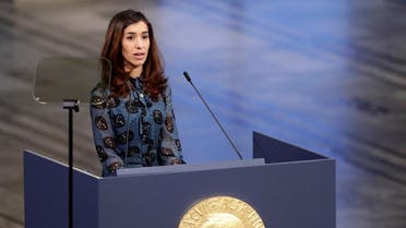 The Peace Prize laureate Iraqi Nadia Murad delivers her speech during the Nobel Peace Prize Ceremony in Oslo Town Hall in Oslo. (Reuters)