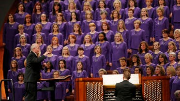 The Tabernacle Choir at Temple Square performs during the twice-annual conference of The Church of Jesus Christ of Latter-day Saints in Salt Lake City on Oct. 6, 2018. (AP)