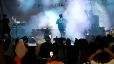 Dramatic video posted online showed the tsunami that struck Indonesia smashing into an open-air concert. (Screengrab)