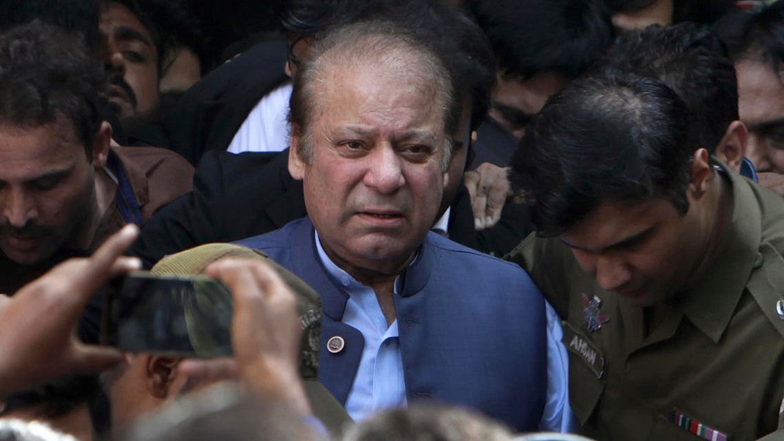 Nawaz Sharif leaves after appearing in a court in Lahore on Oct. 8, 2018. (AP)