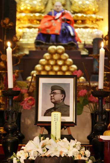 A picture of Subhash Chandra Bose displayed at the alter of Renkoji temple, during his 62nd memorial ceremony in Tokyo, on 18 August 2007. (AFP)