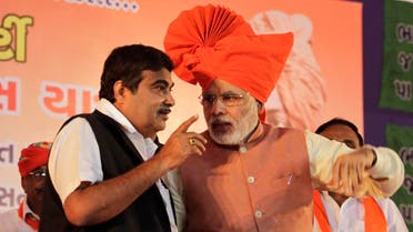 Narendra Modi with Nitin Gadkari in Ahmadabad on Sept. 17, 2012. (File photo: AP)