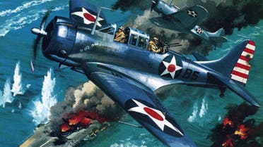 لوحة زيتية تجسد الطائرات عددا من الطائرات الأميركية خلال معركة ميدواي