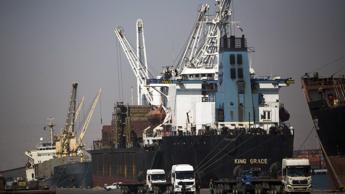 A cargo ship dockside to unload the shipping containers at Shahid Rajaee port, some 20 kms west of Gulf port city of Bandar Abbas on February 21, 2016.