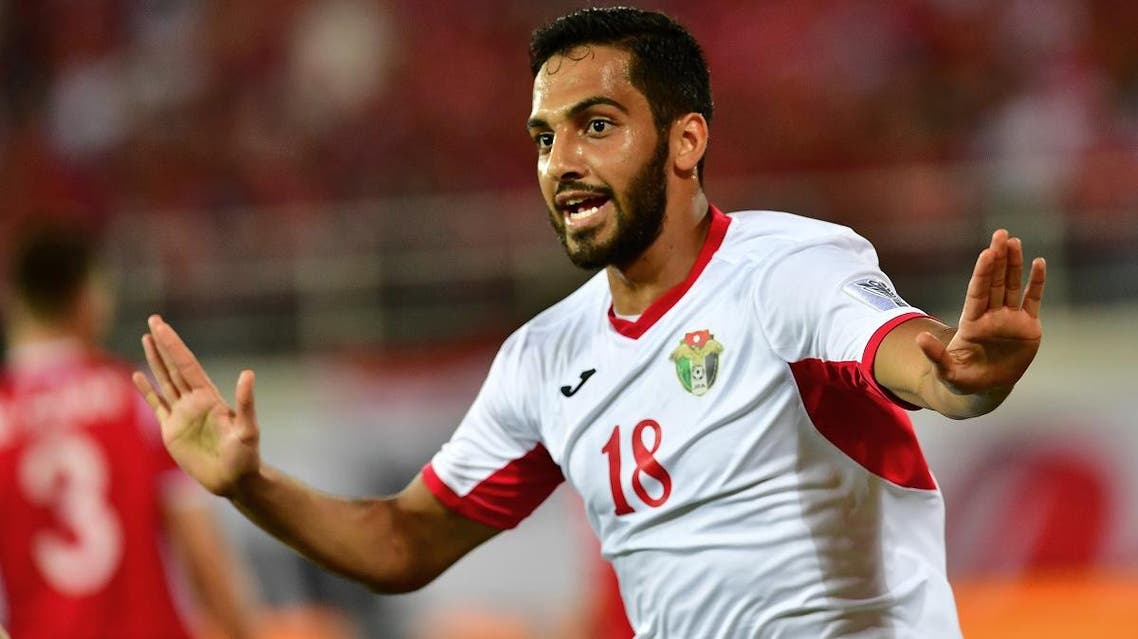 Jordan’s forward Mousa Suleiman celebrates his goal during the 2019 AFC Asian Cup group B football match between Jordan and Syria in Al Ain on January 10, 2019. (AFP)