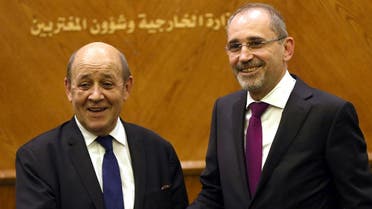 Jordanian Foreign Minister Ayman Safadi and France FM (AFP)
