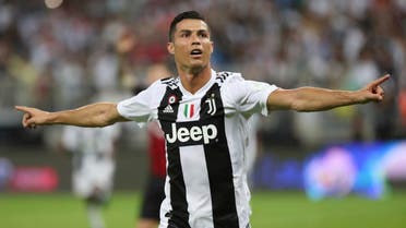 Juventus’ Cristiano Ronaldo celebrates after scoring his side’s opening goal during of the Italian Super Cup final between AC Milan and Juventus at the King Abdullah stadium in Jeddah. (AP)