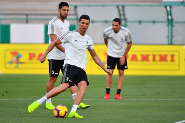 Juventus’ Portuguese forward Cristiano Ronaldo takes part in training at the King Abdullah Sports City Stadium in Jeddah on January 15, 2019. (AFP)