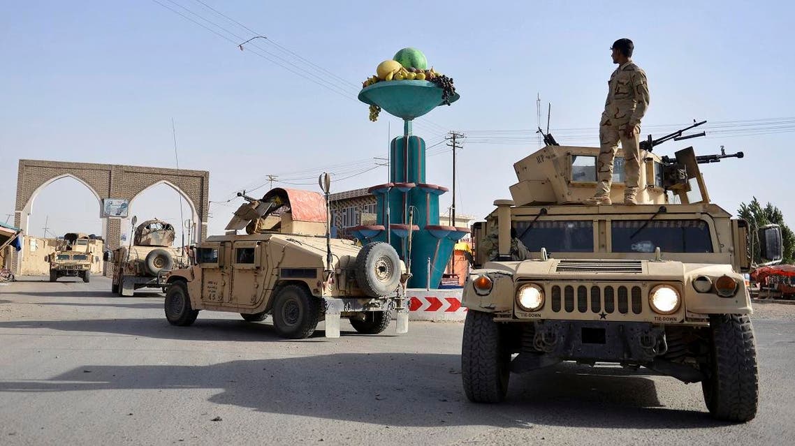 In this Sunday, Aug. 12, 2018, photo, Afghan security personnel patrol in the city of Ghazni province west of Kabul, Afghanistan. (AP)