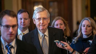 Senate Majority Leader Mitch McConnell, R-Ky. leaves the chamber after speaking about his plan to move a 1,300-page spending measure at the Capitol in Washington. (AP)