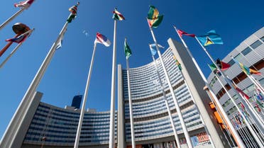 International flags flutter outside of the UN headquarters during the opening of the International Atomic Energy Agency (IAEA) Board of Governors meeting at the IAEA headquarters in Vienna, Austria on September 10, 2018. 