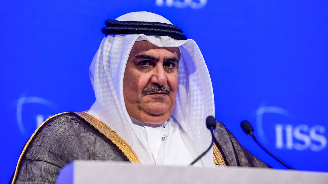 Bahrain's Foreign Minister Sheikh Khalid bin Ahmed Al-Khalifa addresses the 14th International Institute for Strategic Studies (IISS) Manama Dialogue in the Bahraini capital Manama on October 27, 2018.