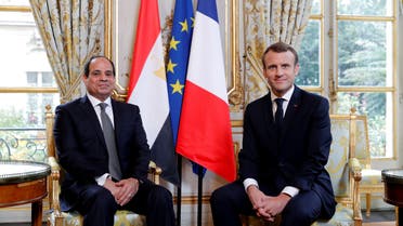 FILE PHOTO: French President Emmanuel Macron meets with Egyptian President Abdel Fattah al-Sisi at the Elysee Palace, in Paris, France, October 24, 2017. REUTERS/Philippe Wojazer/File Photo