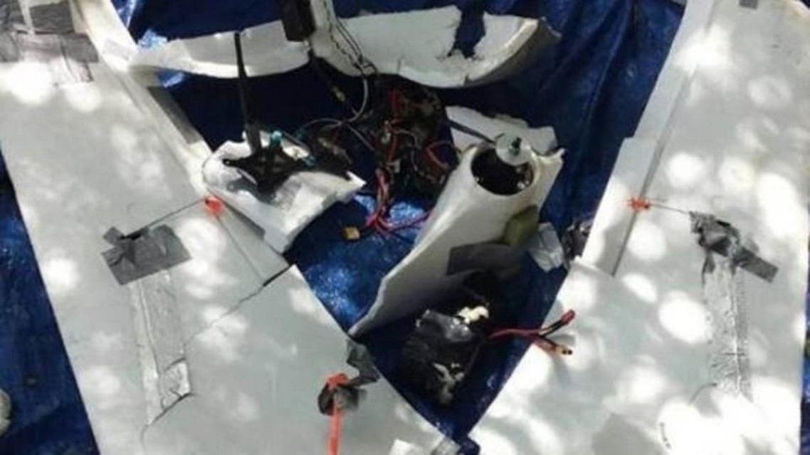 A Houthi drone pictured after it was intercepted and destroyed at an earlier incident. (File photo)