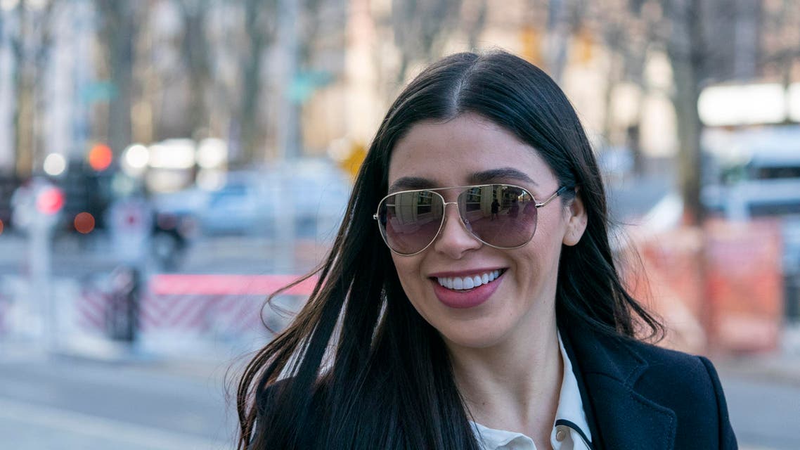 n this file photo taken on January 14, 2019, Emma Coronel Aispuro, wife of Joaquin "El Chapo" Guzman, arrives at the US Federal Courthouse in Brooklyn, New York. (AFP)