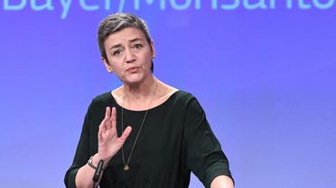 European Commissioner for competition Margrethe Vestager addresses a press conference focused on the proposed blockbuster buyout of US agri-giant Monsanto by German chemical firm Bayer, at the European Union in Brussels on March 21, 2018. (AFP)