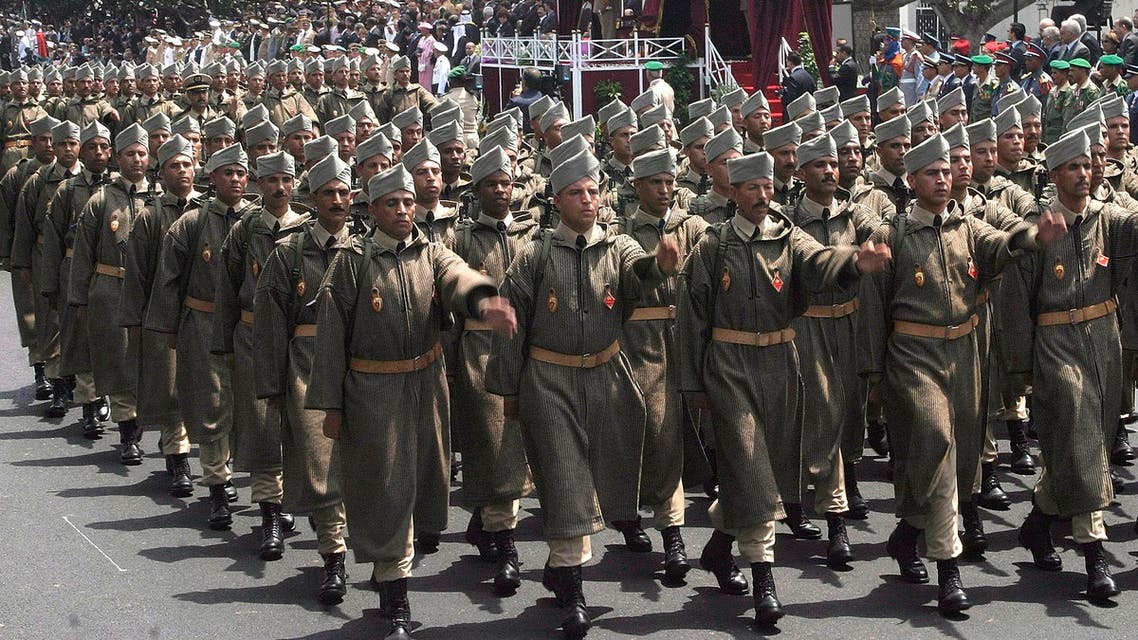 Moroccan soldiers parade during celebrations to mark the 50th anniversary of the Armed Forces on May 14, 2006. (AP)