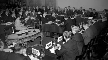 Representatives of the 19 European countries adhering to the Marshall plan attend a meeting on October 17, 1948, at the Chateau de la Muette in Paris. (AFP)