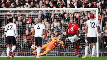Manchester United’s Paul Pogba scores their third goal from the penalty spot. (Reuters)