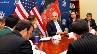 US special envoy for peace in Afghanistan, Zalmay Khalilzad, (C) speaks during a roundtable discussion with Afghan media at the US Embassy in Kabul, Afghanistan. (Reuters)