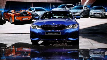 The BMW 3 is on display at the Auto show in Parison on October 2, 2018, 2018. (AP)