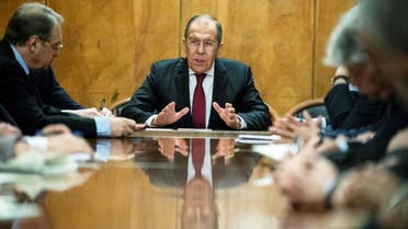 Russian Foreign Minister Sergei Lavrov talks during a meeting with representatives of Palestinian groups and movements as a part of an intra-Palestinian talks in Moscow. (Reuters)