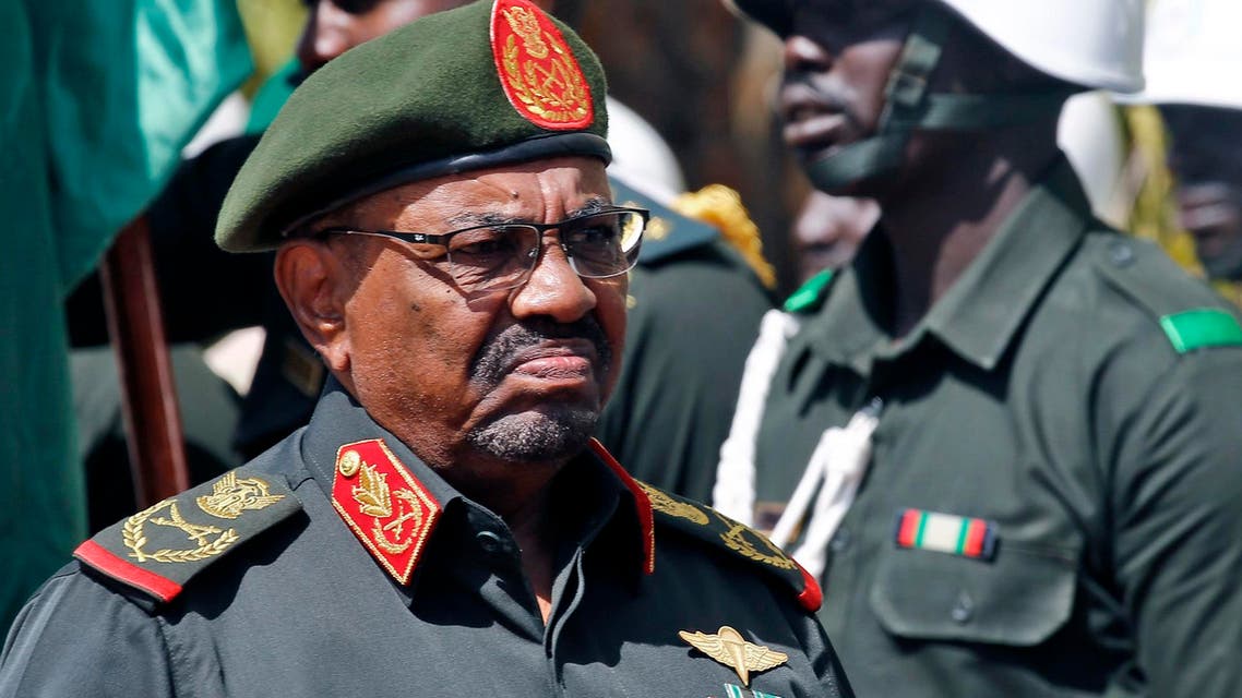 Omar al-Bashir arrives to address members of the PDF in the capital Khartoum on February 12, 2019. (AFP)