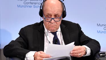France's Foreign Minister Jean-Yves Le Drian attends a panel discussion during the 55th Munich Security Conference (MSC) in Munich, southern Germany, on February 15, 2019. The 2019 edition of the Munich Security Conference (MSC) takes place from February 15 to 17, 2019. 