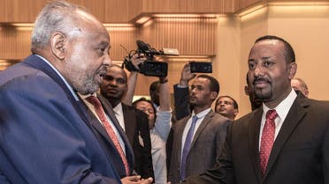 File photo of Ethiopia’s Prime Minister Abiy Ahmed (R) with Djibouti’s President Ismail Omar Guelleh (AFP)