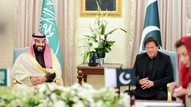 Pakistan’s Prime Minister Imran Khan (R) and Saudi Arabian Crown Prince Mohammed bin Salman (L) during MOU signing ceremony at the Prime Minister House in Islamabad on January 17, 2019. (AFP)